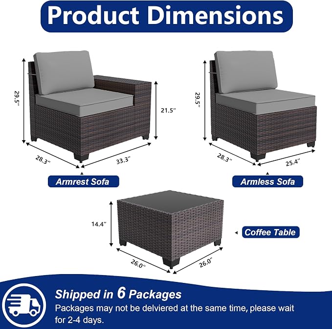Outdoor Patio Furniture Set, 12 Pieces Outdoor Sectional Furniture High Backrest Patio Sofa, All-Weather PE Rattan Patio Conversation Set with Coffee Table & Cushions(Grey).