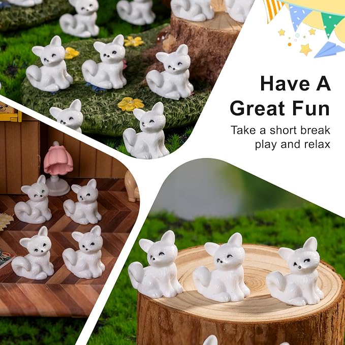 60 pcs Mini Resin Fox Many Styles Variety Tiny Animals Figures Miniature Little Small Animal Figurines Bulk for Micro Fairy Garden Landscape Accessories Hide Crafts Decor Aquarium