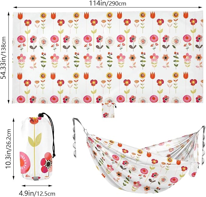 Camping Hammock Outdoor Hammocks for Outside Stick Figure Flowers Beach Trees Portable Lightweight with Pockets Tree Straps Indoor Small