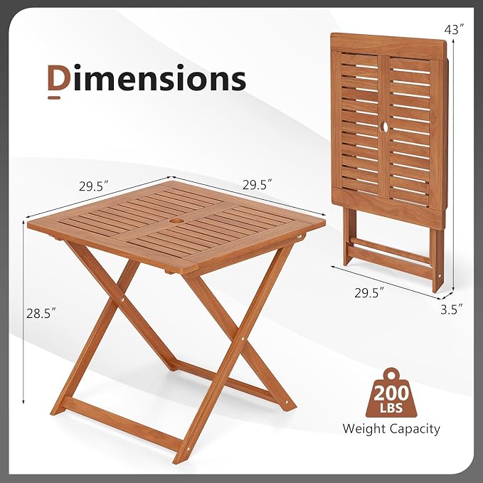 Outdoor Dining Table, Folding Bistro Table with 2" Umbrella Hole & X-Shaped Frame, Square Foldable Patio Table for Outdoors, Camping, Picnic, Yard (2)