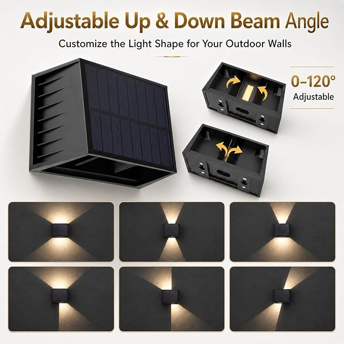 T-SUN 4 Pack Solar Powered Wall Lights Outdoor, Up Down Solar Wall Sconce | IP65 Waterproof Decorative Accent Lights for Front Porch, Fence, Patio, Backyard, Deck,Garden, Pool