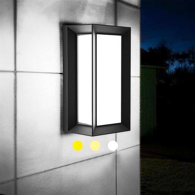Outdoor Wall-Porch-Light, Modern Exterior LED Wall Sconce,24W-Led Matte Black Exterior Wall Fixtures,Mounted Wall Patio Lamps,3-Color-Changeable for Garage Walkway Backyard Garden