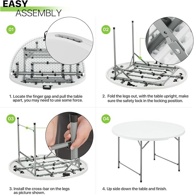 Magshion 60" Round Folding Table, 5 Feet Bi-Folding Plastic Commercial Dining Card Table w/Carrying Handle for Outdoor Wedding Party Event Picnic, White