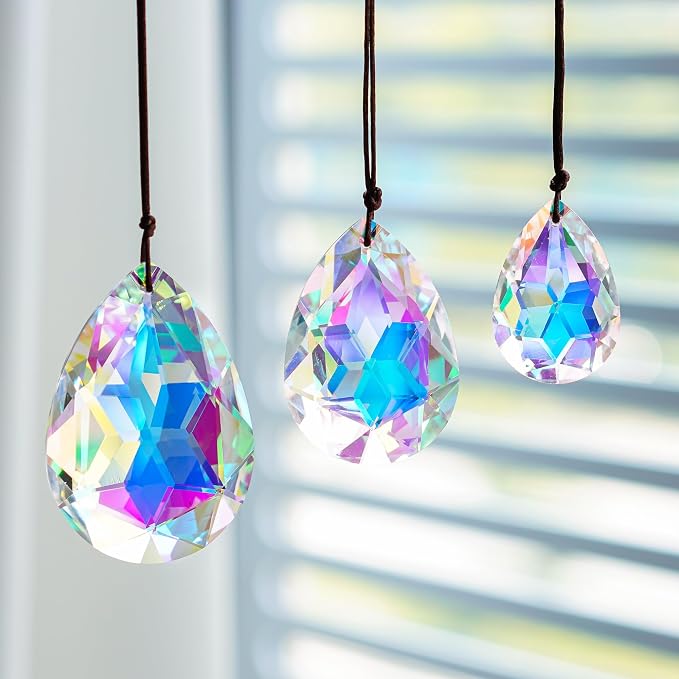 3 Pcs Colorful Bauhinia Crystal Prisms Suncatcher Chandelier Window Decor | Colorful Bauhinia Crystal Prisms Suncatcher Rainbow Maker 2 2.5 3 Inch for Window Chandelier Tree Decor