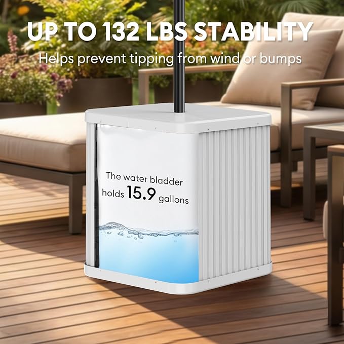 Umbrella Side Table Outdoor Patio Table with Umbrella Hole, Heavy Duty Plastic Poolside Table Holds 132 lbs with Water Filled Base, Fits ≤1.5”Umbrella Pole for Poolside & Backyard, White