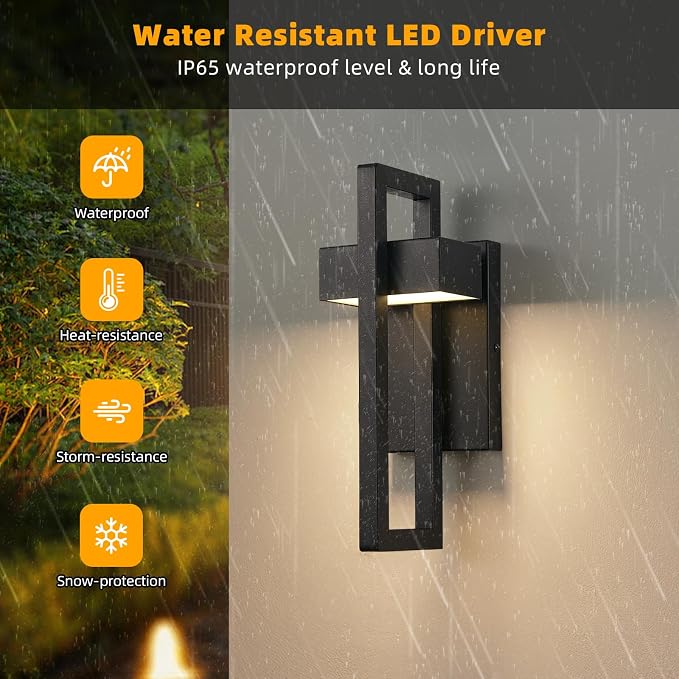LED Outdoor Wall Sconce Modern Exterior Lighting Fixtures, Matte Black Outdoor Front Porch Lights LED Outside Wall Mount Lights for House, Hallway, Warm White 3000K, 1 Pack