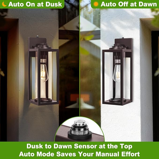 FILIYANO Large Dusk to Dawn Outdoor Wall Lights, Oil Rubbed Bronze, 2 Pack | 20 Inch, Anti-Rust, Waterproof, Brown Exterior Fixtures with Photocell, Modern Farmhouse Sconce for Garage, Porch, Front Door