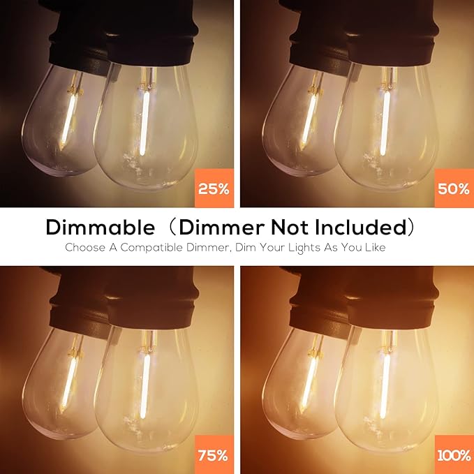 51FT Outdoor Shatterproof LED String Lights, Waterproof 17 Hanging Sockets with 18 x Dimmable LED Bulb Garden Light String, Waterproof Vintage Patio Lights for Wedding Party
