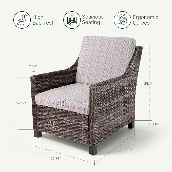 Wicker Patio Conversation Set, Outdoor Patio Chair Set with Deep Seating, Wide Armrests & Thick Cushions, All-Weather Outdoor Furniture Set for Patio, Porch, Deck & Backyard