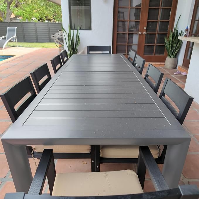 PURPLE LEAF Outdoor Dining Table 121" X 37" Slatted Tabletop Large Aluminum Rectangular Patio Dining Table for 10, Weather-Resistant Patio Table for Backyard Garden Lawn Porch Deck