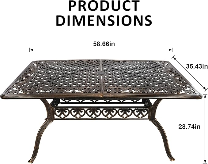 59" Cast Aluminum Outdoor Dining Table,Dining Conversation Side Table, Patio Bistro Table with 2.56" Umbrella Hole for Backyard, Garden, Patio, Porch