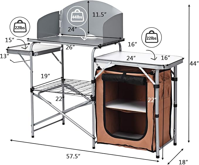 HAPPYGRILL Folding Grill Table Outdoor Camping Kitchen Table with Carry Bag Portable Aluminum Camp Cook Station for BBQ Picnic