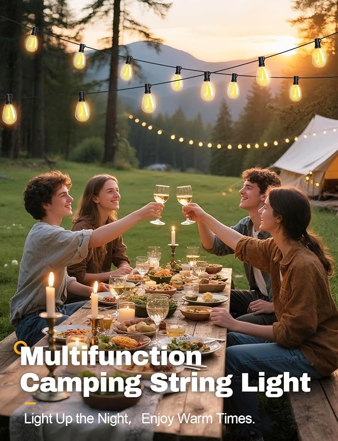 Likesky 50FT Solar String Lights Outdoor with Remote,18+1LED Shatterproof Bulbs & USB Port, Waterproof 3 Modes Dimmable Solar Lights for Backyard, Patio, Camping