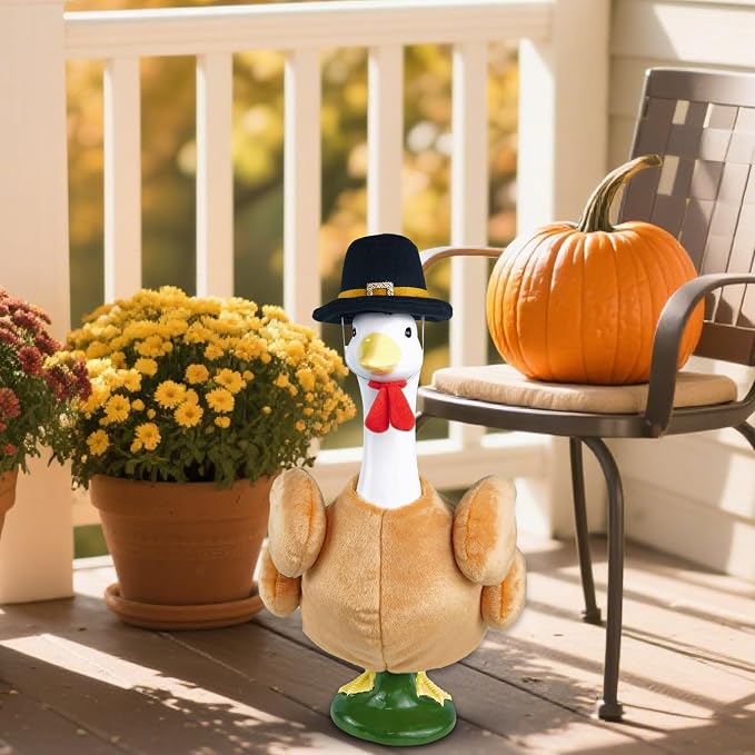 Turkey Porch Goose Outfits for 23 Inch Lawn Statue, Funny Costume for Plastic/Cement Goose Statue, Seasonal Fall Thanksgiving Sculpture Clothes for Garden Yard Patio Party Decoration