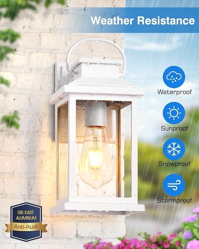 VIANIS White Exterior Garage Lighting Fixtures Wall Mount, 2 Pack Dusk to Dawn Sensor Outdoor Wall Lights for Porch, Modern Outside Lights for House, Outdoor Wall Sconces Lantern for Patio, Coach | Aluminum, Waterproof, Light Sensor, Outside Lights for...