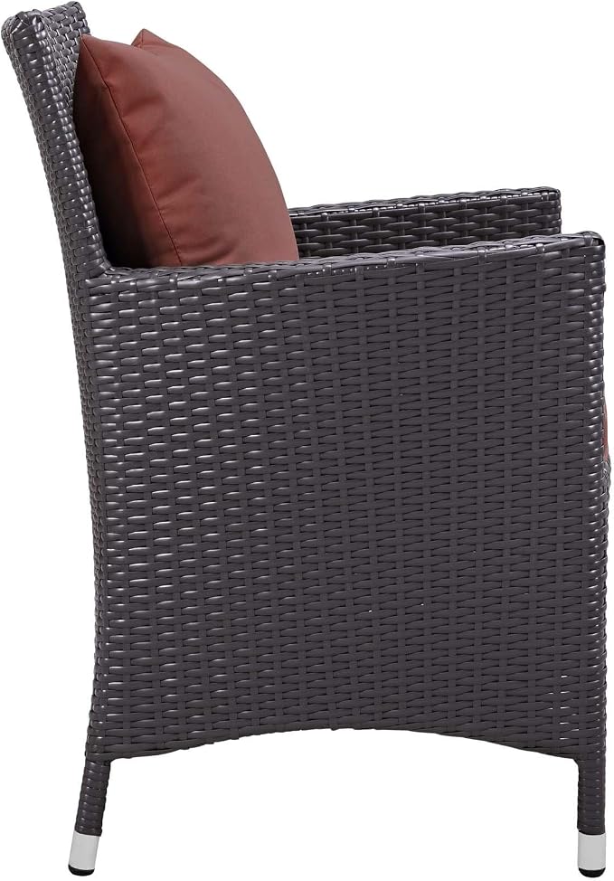 Modway Convene Wicker Rattan Outdoor Patio Dining Armchairs With Cushions in Espresso Beige - Set of 2