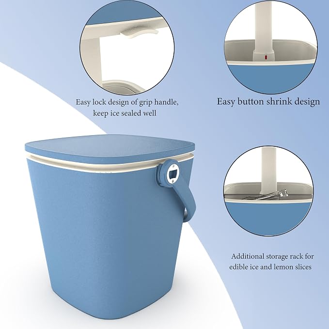 EasyUp Outdoor Cooler Table, 4 Gallon, Portable, with Handle, Bottle Opener, Lift Top Lid, 3-in-1 Ice Cooler, Cocktail Patio Table for Camping, Picnic, Beach, Poolside (Blue)