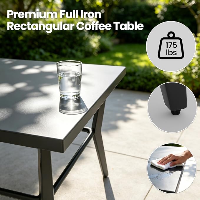 Aluminum Outdoor Patio Furniture Set,8 Seats Patio Conversation Sets with Rectangular Coffee Table,Metal Patio Sectional Furniture Set with 5.1" Thickened Cushions,Navy Blue