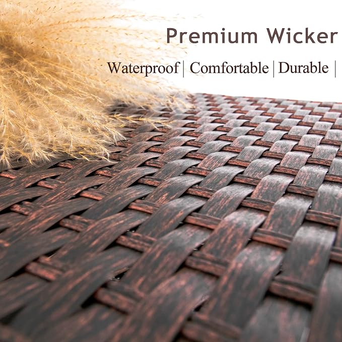 DIMAR GARDEN Outdoor Coffee Table Wicker Patio Rattan Side Table with Glass Top and Storage Shelf,29.5in Mixed Brown
