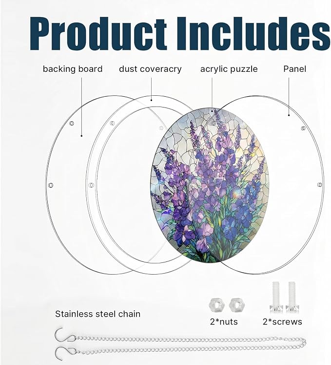 Acrylic Jigsaw Puzzle Suncatcher-Violet Garden Grace, Stained Glass Window Hanging, Home Decor Creative Mom Gifts, Birthday Gifts for Women,Wife, Sisters, Aunt, Besties 7.4in (Violet)