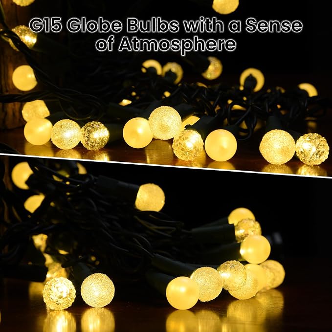 Globe String Lights, 200 LED Mix-Ball Fairy Lights Plug in UL Listed 67FT Christmas Tree Lights Christmas Outdoor Indoor Fairy Lights for Bedroom Tree Patio Party Garden Wedding, Warm White