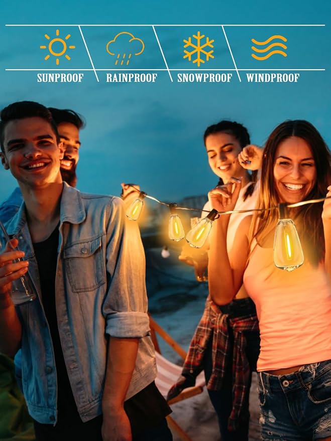 Outdoor String Lights 400FT Waterproof Outside Lighting for Patio Backyard | 208 Shatteproof Dimmable ST38 Edison Bulbs, 4-Pack x 100FT Connectable Outdoor Lights for Porch Bistro Garden Gazebo Balcony