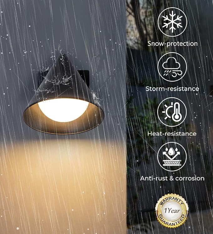 Outdoor LED Wall Lights Set of 2, 6W 3000K Modern Black Porch Wall Sconces for House, Exterior Patio Lighting Fixtures Wall Mount for Garage, Garden, Yard
