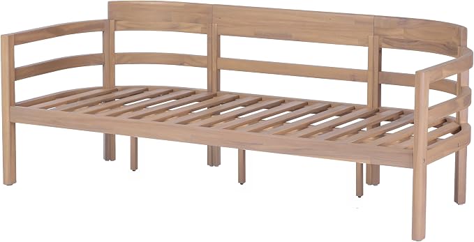 Christopher Knight Home Silas Acacia Wood Patio Furniture Set and Slatted Coffee Table, 2 Piece Outdoor Acacia Wood Conversation Set, Modern 3-Seater Sofa Set with Removable Cushion, Light Teak+Beige