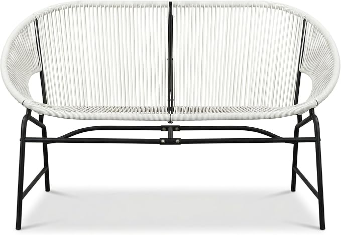 Christopher Knight Home Dessa 4 Piece Patio Furniture Set with Acacia Wood Coffee Table, 4 Seater PE Rattan Outdoor Conversation Set, Metal Outdoor Sectional Sofa Set, Beige+White, White