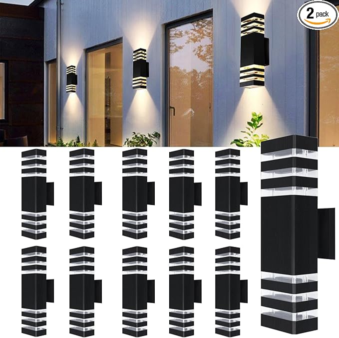 10Pack 15inch LED Square Up & Down Wall Lights,14W Outdoor Wall Light 4000K Day White Aluminum Body Waterproof IP65 LED Exterior Light Fixtures Wall Mount for House Patio Garage Garden.