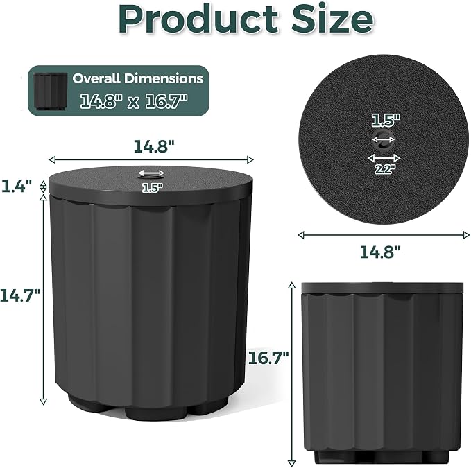 Patio Umbrella Stand with 1.5 Inch Hole, 2-in-1 Outdoor Umbrella Base, Wind-Resistant Side Table, Heavy Duty Patio Table with Umbrella for Pool, Easy Assembly, Black