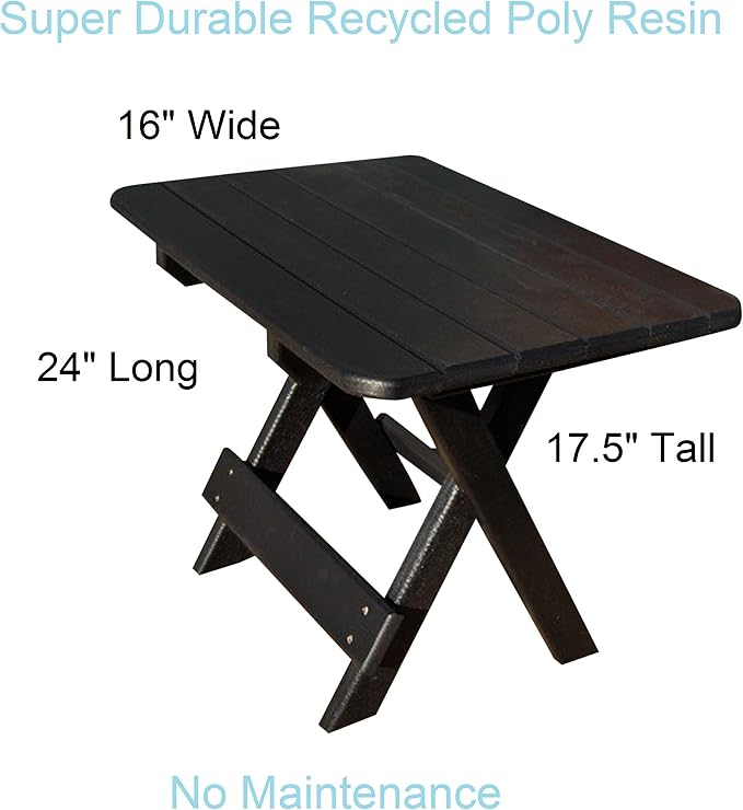 Phat Tommy Folding Outdoor Patio Side Table - Poly Adirondack Side Table - All Weather Side Table for Your Patio, Deck, or Balcony (Black)