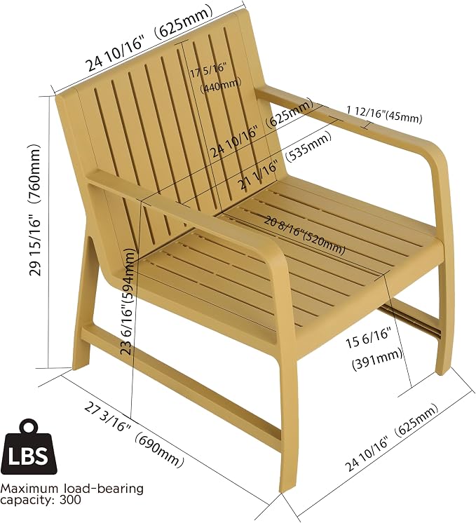 KEIKI 5 PC Outdoor Indoor 3-Seater Sofa,2 Chairs and 2 Coffee Tables PP Furniture Conversation Set Easy Assembly for Patio