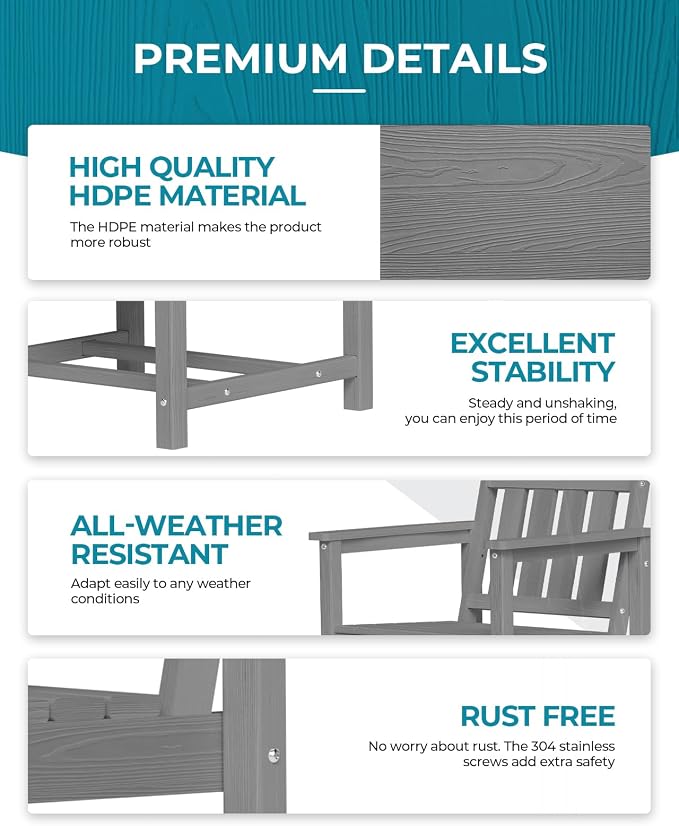 Ciokea HDPE Outdoor Dining Table with Umbrella Hole,66" Rectangle Patio Table for 6,All-Weather Outdoor Patio Furniture Set for Garden Backyard,Grey