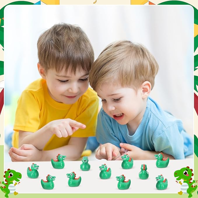 30 Pcs Dinosaur Ducks, Mini Dinosaur Resin Ducks Bulk, Fun Printed Toy Figures for Birthday Party Favors, Themed Decor, Kids Gift Collection (Green Dinosaurs)