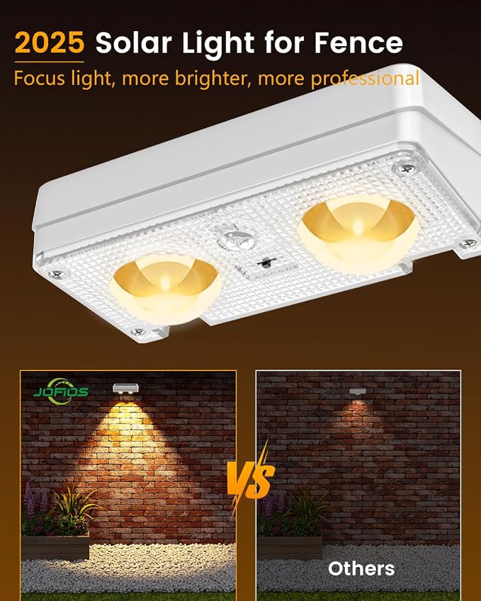 JOFIOS Solar Fence Lights Outdoor Waterproof, 80 Lumens Solar Lights for Fence with Warm White & RGB 8 Colors,Outdoor Solar Light for Deck, Patio, Backyard, Fence, Railing (8-Pack-White)