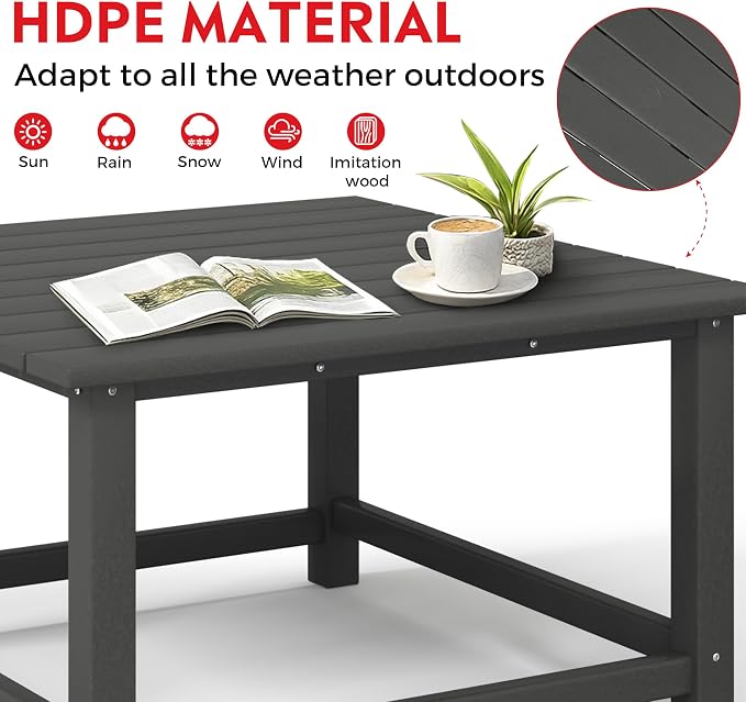 Costaelm Patio Conversation Set, 5 piece Balcony Furniture, Small Patio Firepit Furniture Outdoor Adirondack Square Coffee Table and Chair for Backyard Lawn Porch Pool Garden, Gray