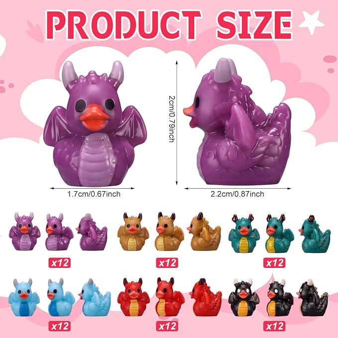 72 Pcs Mini Resin Dragon Ducks Bulk Tiny Dragon Duck Figurines for Party Favor Baby Shower Miniature Landscape Garden Summer Holiday Decoration