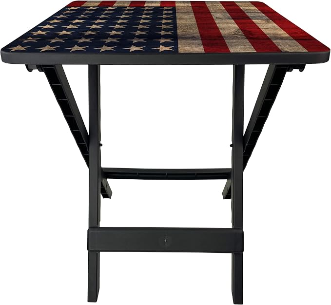 19-inch Plastic Folding Outdoor Camp Side Table, Flag Print