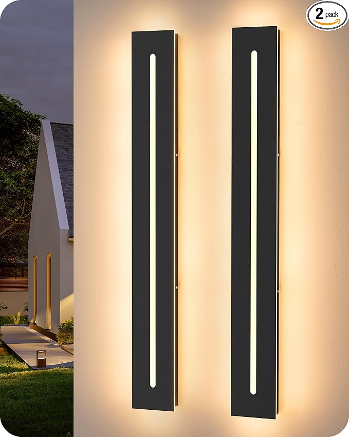 EDISHINE Upgraded 2pcs 39.4" LED Outdoor Wall Light, Linear Modern Sconce | 3CCT, 10%-100% Dimming, IP65 Waterproof, Memory Function, Long Exterior Wall Sconce for Garage, Door, Porch, Entryway