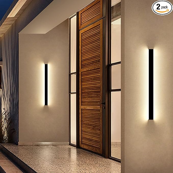 Porch Wall Lights - 2pack 31.5inch Long Strip Modern Outdoor Wall Light Fixture, Black Wall Mount Exterior Lighting Wall Sconce Outside Garage Lights for House, Courtyard, Corridor