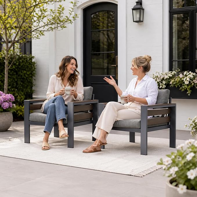 SUNYRISY Aluminum Outdoor Patio Furniture Armchair Set, 2 Piece All-Weather Outdoor Patio Sofa Seat with Thick Olefin Cushion for Porch, Deck, Backyard, Lawn, Pool