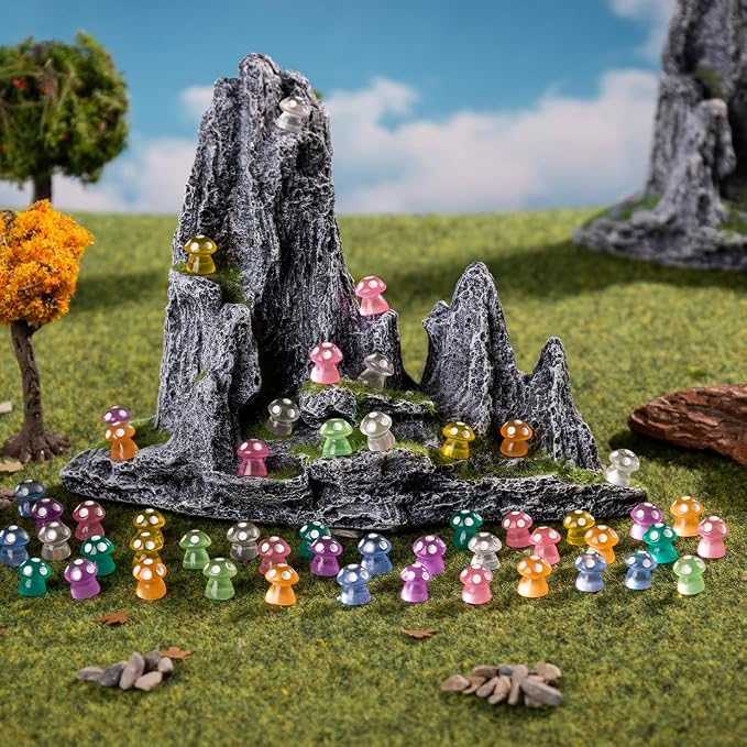 80P Mini Mushrooms, Tiny Resin Mushroom Figurines Small Little Resin in Bulk for Miniature Landscape Aquarium Potted Fairy Garden Home Decor Accessories Party Favors Gifts