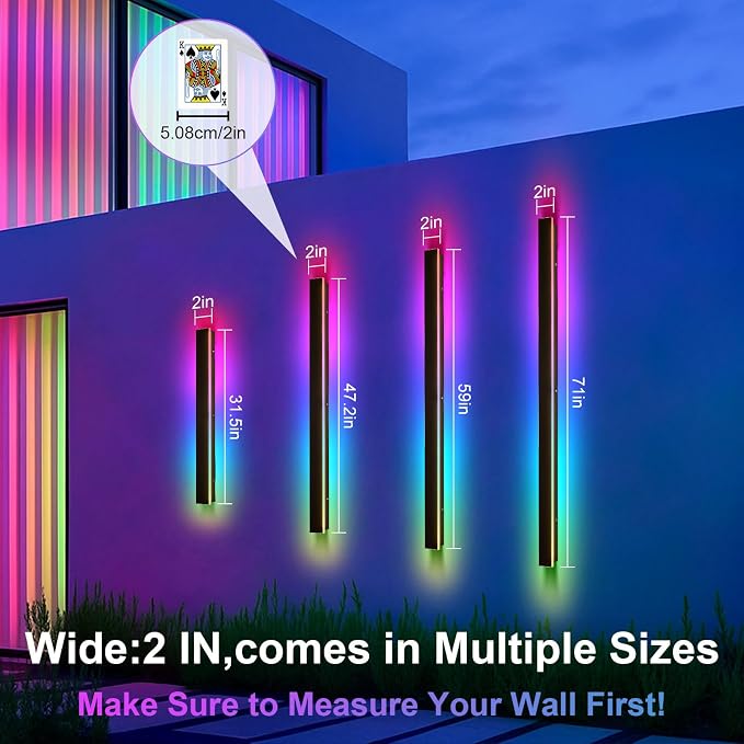 Outdoor Wall Lights, 47.3 Inch Black Exterior Light Fixtures Wall Mount, RGB Modern Porch Lights Wall Sconce, Long Linear Wall Outside Lighting for House, Garage, Front Door