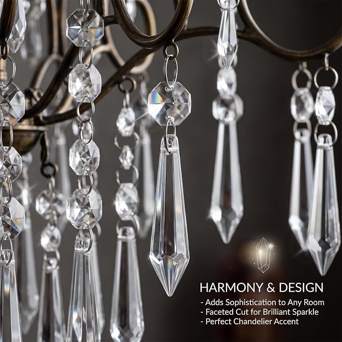 Premium Clear Crystal Glass Drops 3.1" -Multi Purpose Bluk Crystal Beads Hanging Prisms for Holiday Party/Home/Window Decoration/Chandelier Replacement Parts (L-100pcs)