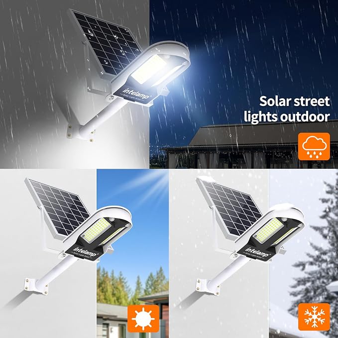 Solar Street Lights Outdoor Waterproof 3000LM 12500mAh Dual Sensor | Security Flood Light with Remote, PIR Motion Sensor, Dusk to Dawn Linkable Streetlight for Driveway, Parking Lot & Yard
