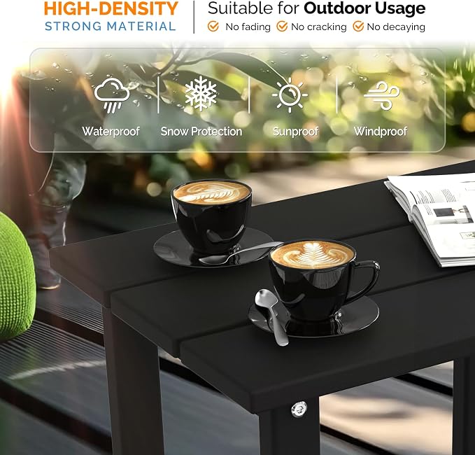VINGLI Outdoor Side Table, HDPE All-Weather Poly Lumber Patio Side Table End Tables for Porch Backyard Poolside (Black)