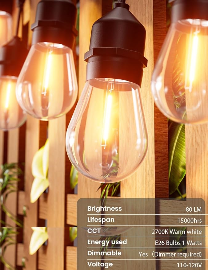 Svater Outdoor String Lights Led, 105FT Commercial Grade Patio Lights with 1W Dimmable S14 Shatterproof Bulbs, Warm White and Weatherproof Strand - UL Listed Heavy-Duty Café Lights, Market Lights