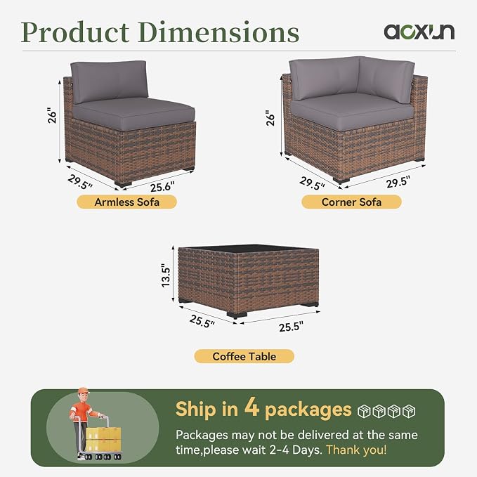 Aoxun 14 Piece Patio Furniture Set Wicker Rattan Patio Conversation Set Outdoor Sectional Sofa Set with Coffee Table and Thickened Cushions, Gray