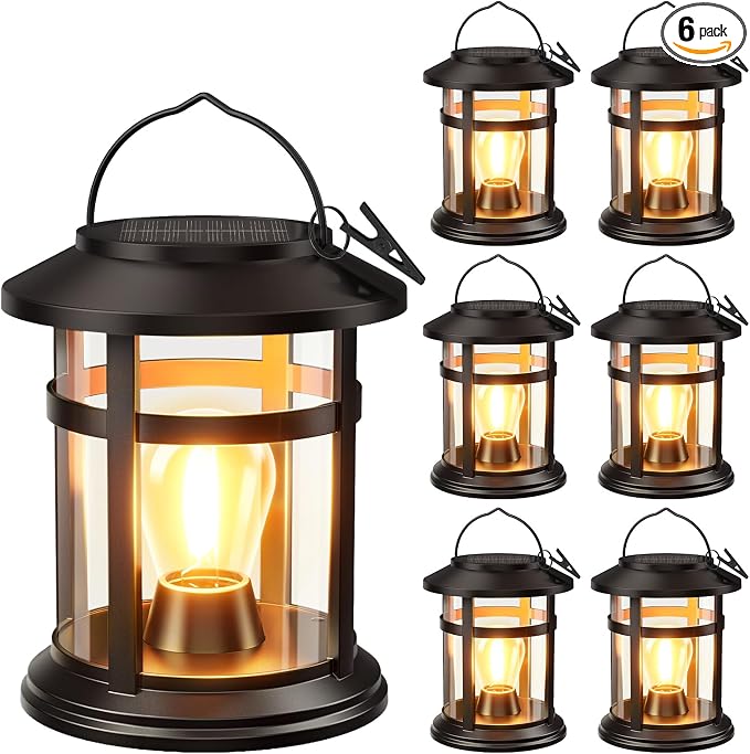 Solar Lantern Outdoor Waterproof, 6 Pack Bright Hanging Solar Lights for Outside Decorative, Upgraded Solar Powered Lanterns LED Lighting for Garden Patio Porch Decor Gifts